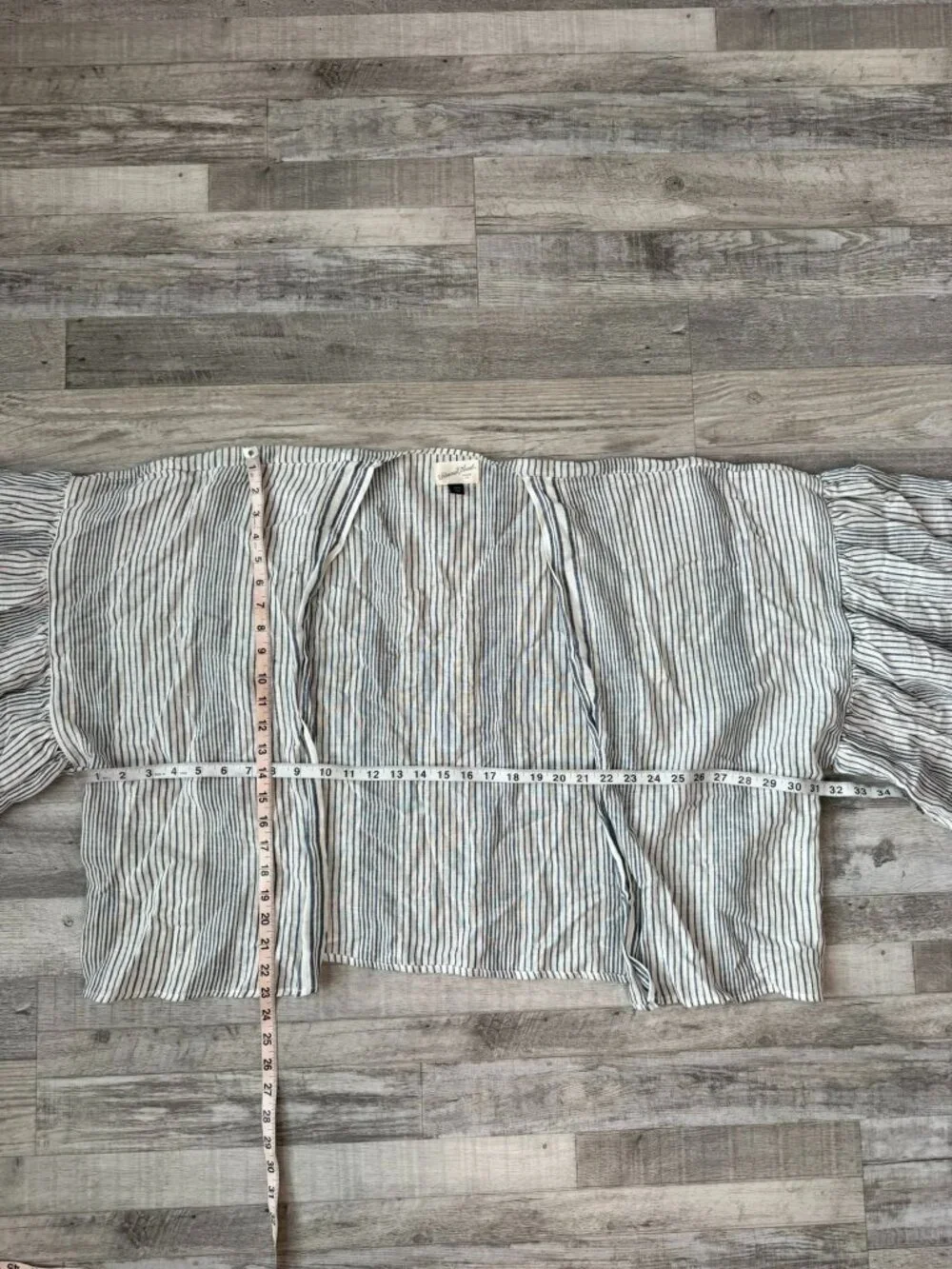 Universal Thread White Blue Stripe Cotton Linen Open Front Shrug OSFM F21